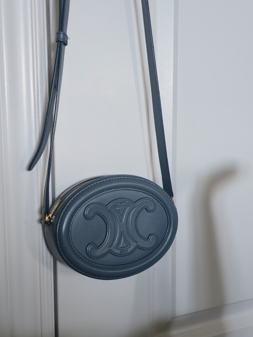 Celine Blue Triomphe Oval Leather Crossbody Bag - Picture 9 of 11